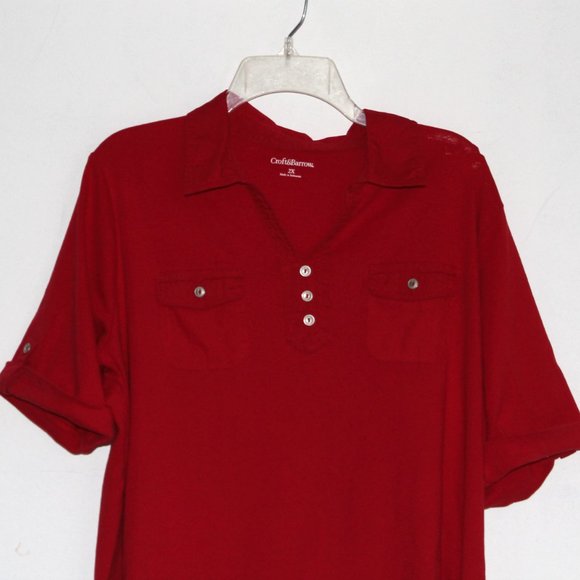 Croft & Barrow Utility Top Shirt V Neck Pullover Short Sleeves Red Sz 2X - Picture 2 of 5